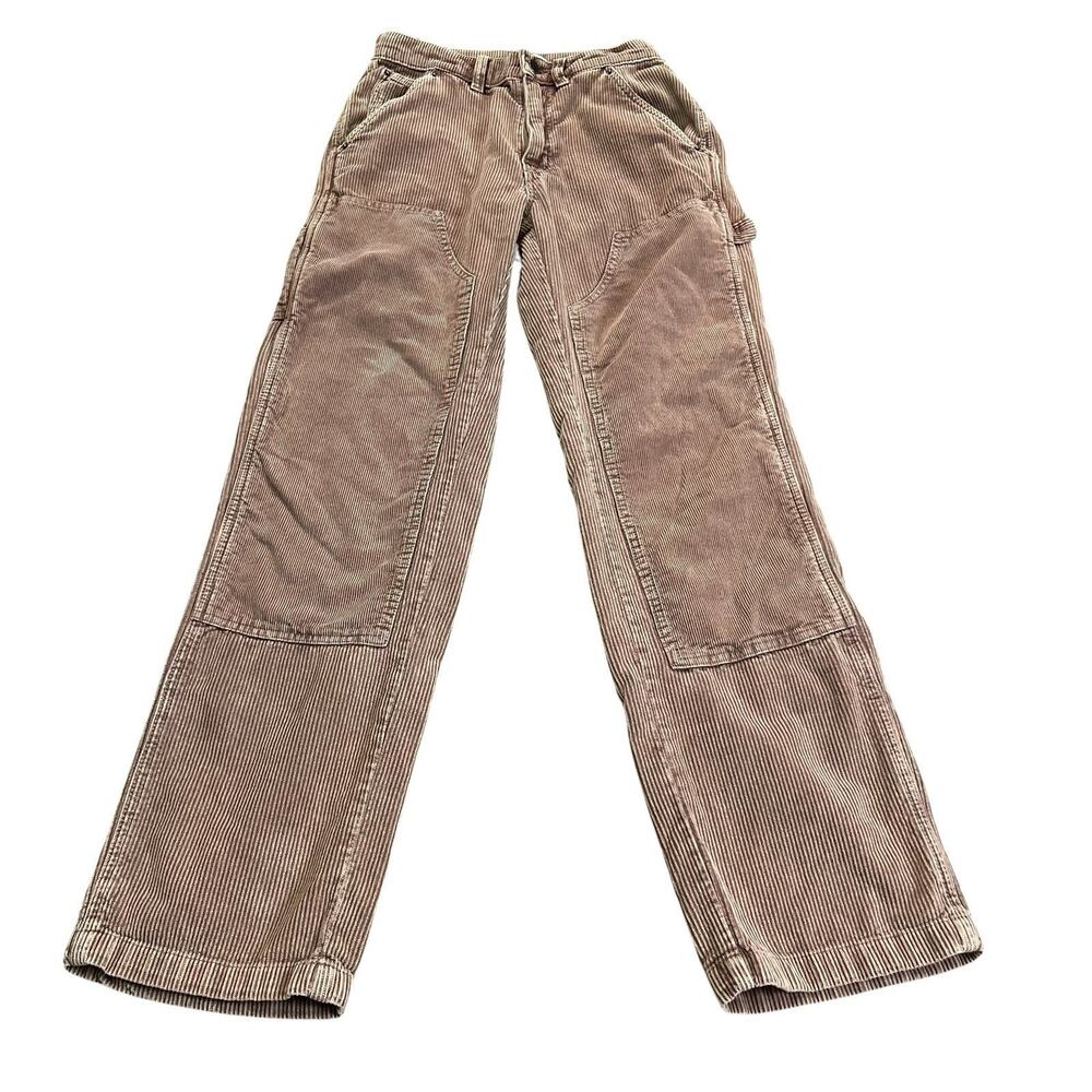 BDG Double Knee Carpenter Pants Size 0 Corduroy Straight Leg Grunge Casual Brown